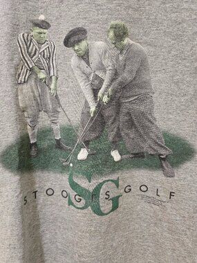 Vintage Three Stooges Golf Logotel 1997 Gray Short Sleeve T Shirt Golfing SZ XL